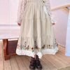 Cottagecore Embroidered Hem Corduroy Skirt