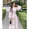 Romantic Style Long Sleeve Pleated Waist Dress