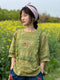 Naturecore Lace Trim Floral Embroidered Linen Top