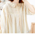 Quality Embroidered Lace Cuffs Linen Blouse