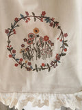 Floral Embroidered Lace Trim Linen Bag