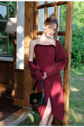 Vintage Sexy Knitted Cardigan + Slip Dress 2pcs Set