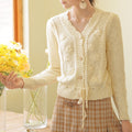 Hand Crocheted Cotton Cardigan With Drawstring