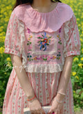Mori Girl Retro Floral Embroidered Dress