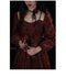 Lace Up Vintage Dard Red Rose Dress With Rose Necklace