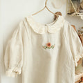Cute Lace Collar Embroidered Linen Shirt