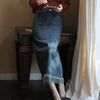 H Shape Tassel Hem Denim Skirt