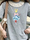 Lace Trim Collar Rabbit Embroidered T Shirt