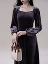 Silky Velvet Square Lace Collar Dress