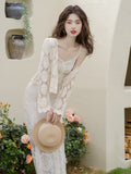 Embroidered Lace Slip Dress + Crocheted Cardigan