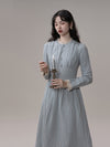 Vintage Stand Lace Collar Slim Waist Dress