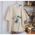 Cute Animal Print Crocheted Flowers T Shirt
