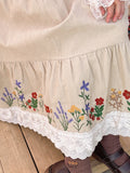 Cottagecore Embroidered Hem Corduroy Skirt