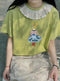 Lace Trim Collar Rabbit Embroidered T Shirt