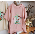 Cute Animal Print Crocheted Flowers T Shirt