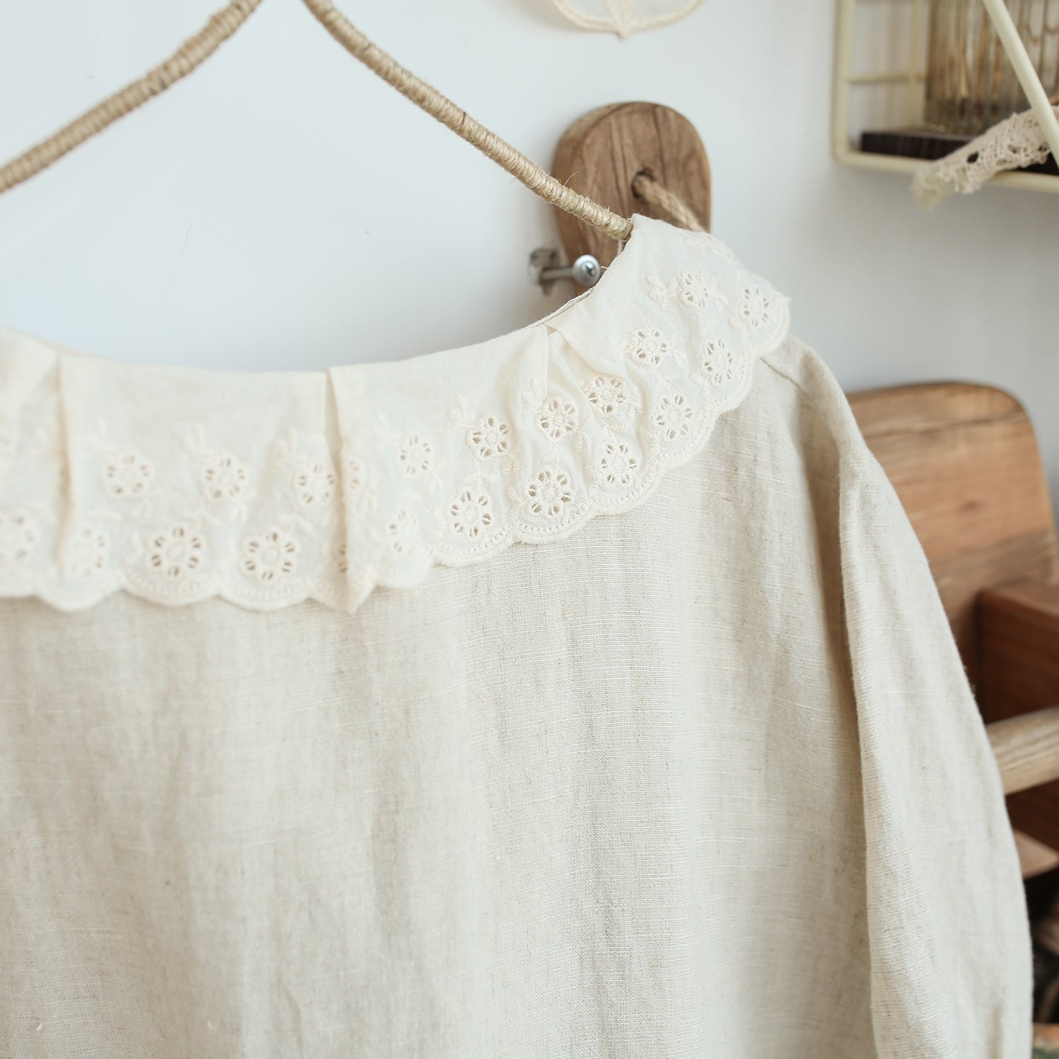 Cute Embroidered Linen Lace Trim Blouse The Cottagecore