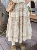 Mori Kei Lace Trim Floral Skirt