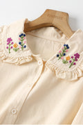 Floral Embroidered Collar Loose Blouse