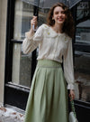 Fluffy Lace Blouse + High Waist Pleated Skirt