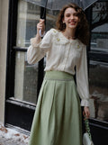 Fluffy Lace Blouse + High Waist Pleated Skirt