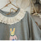 Lace Trim Collar Rabbit Embroidered T Shirt