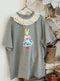 Lace Trim Collar Rabbit Embroidered T Shirt