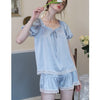 Short Sleeved Lace Satin Pajama Set