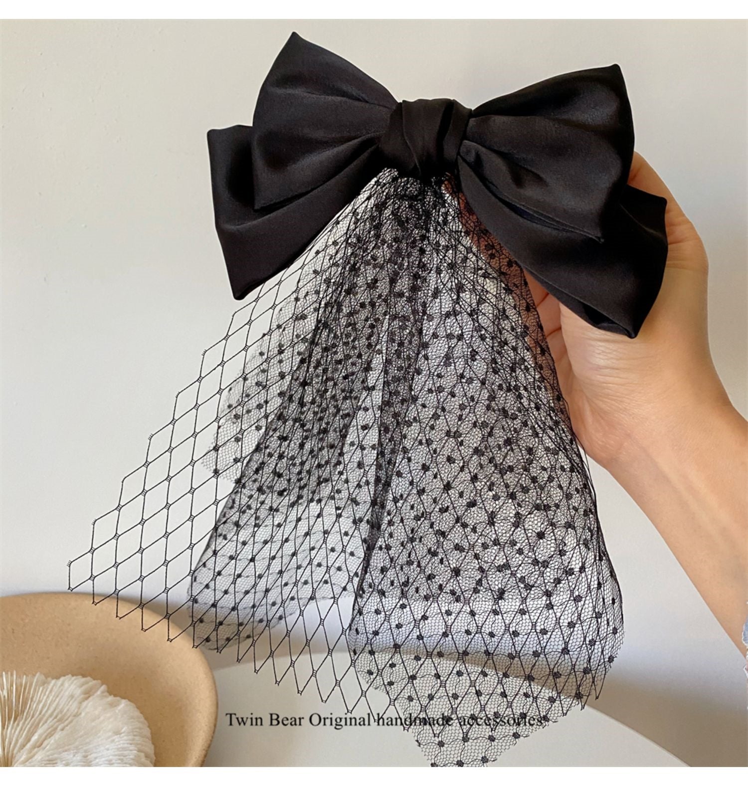 Black Lace Tulle Hair Bow The Cottagecore