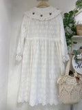 Embroidered Lace Button Up Dress With Drawstring