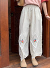 Embroidered Knee Pad Linen Crop Pants