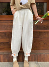 Floral Embroidered Hem Linen Crop Pants