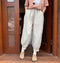 Floral Embroidered Hem Linen Crop Pants