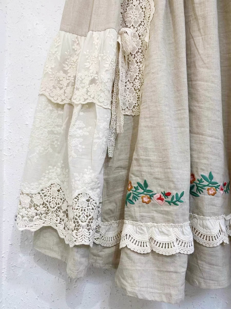 Pleated Linen Lace Skirt