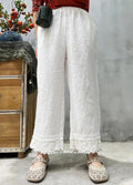 Basic Style Solid Lace Hem Linen Pants