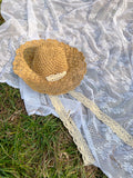 Handmade Straw Hat With Lace Ribbon