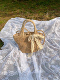Handmade 2 Way Straw Bag With Lace Ribbon