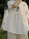 Cute Loose Fit Embroidered Linen Top