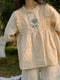 Cute Loose Fit Embroidered Linen Top
