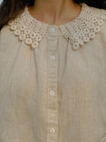 Forestcore Crocheted Collar Linen Shirt
