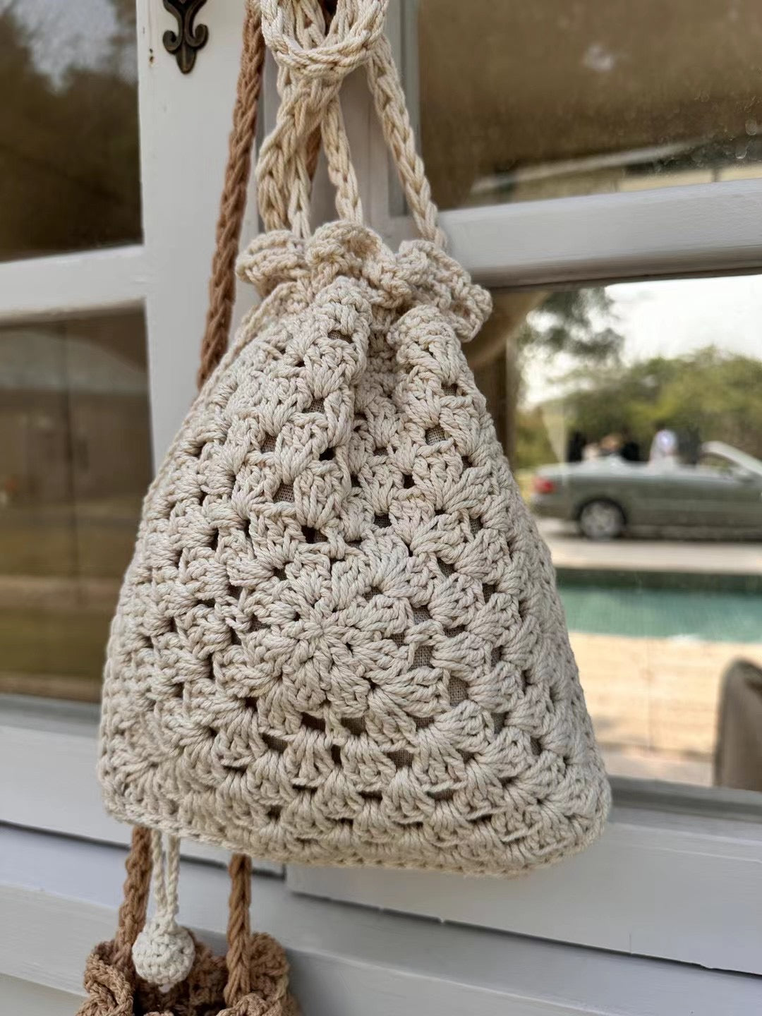 Cute Crocheted Drawstring Bag The Cottagecore