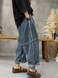 Loose Fit Crop Jeans With Drawstring