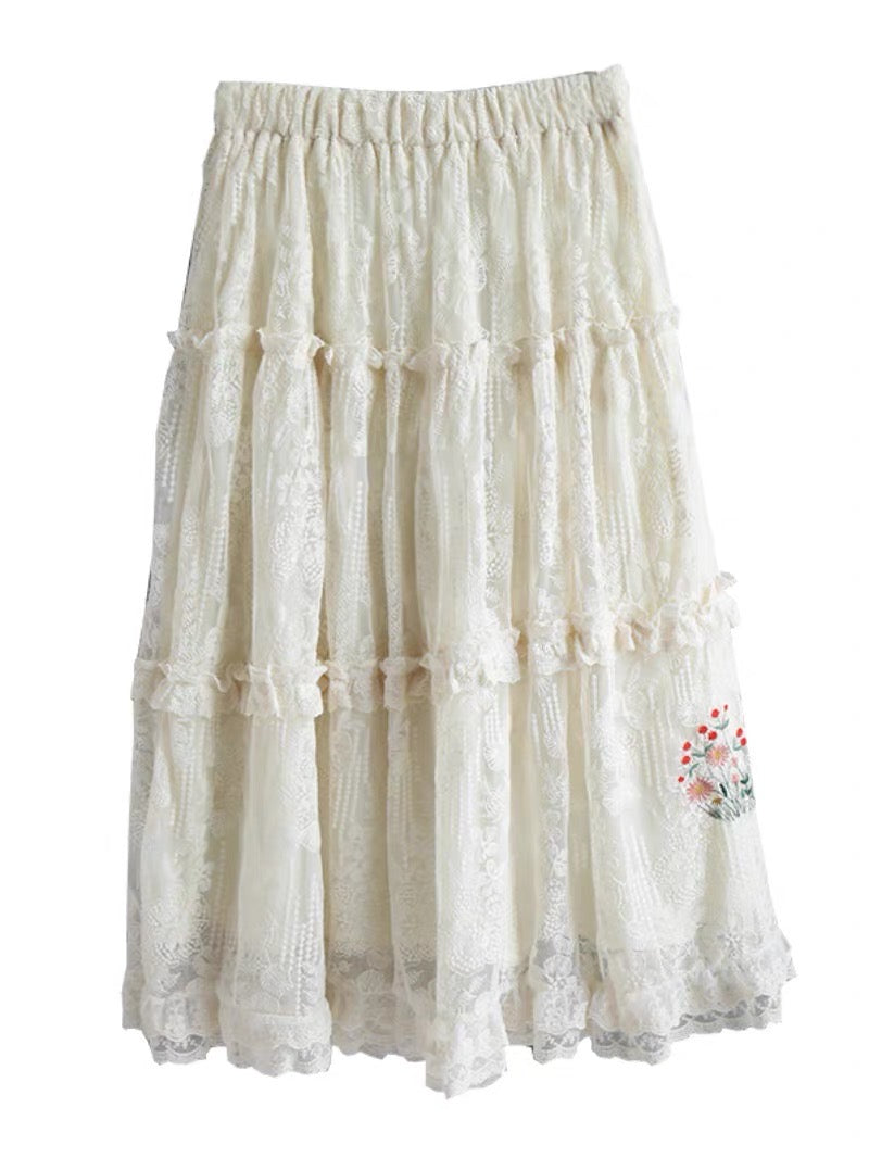 Embroidered Lace Skirt The Cottagecore