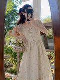 Vintage Embroidered Puffy Sleeve Dress
