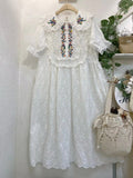 Embroidered Lace Cotton Short Sleeve Dress