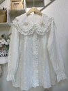 Quality Cotton 3D Flowers Lace Trim Blouse