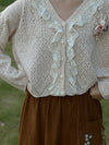 Lace Trim Knitted Cardigan With Bunny Brooch