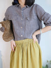 Loose Fit Linen Plaid Blouse