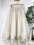 Embroidered Flowers Hem Double Layered Linen Skirt