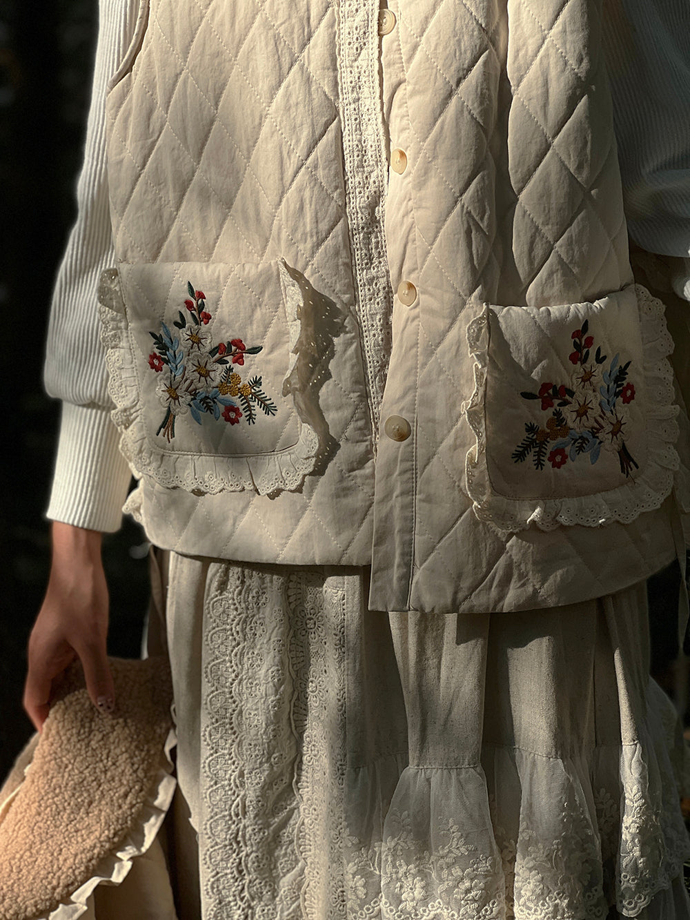 Embroidered Pockets Quilted Vest– The Cottagecore
