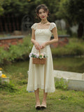 Vintage Romantic Lace Sleeve Satin Dress